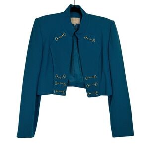 Alberto Makali Teal Wool Equestrian Gold Tone Cropped Blazer Jacket Size 8